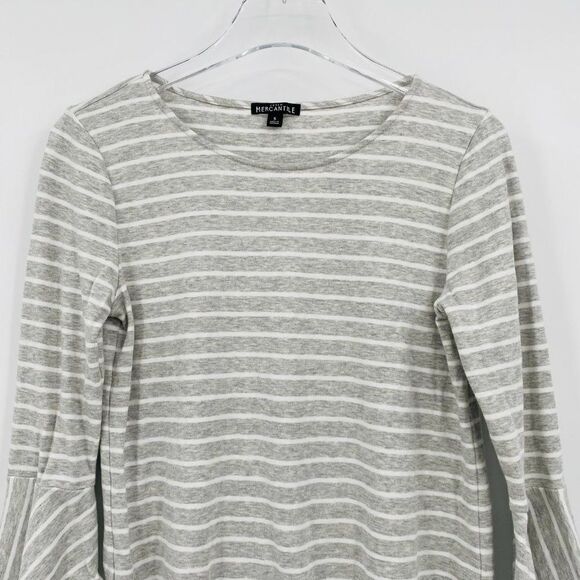 J. Crew Size Small Gray & White Striped 3/4 Bell Sleeve Knit Top - Picture 2 of 9